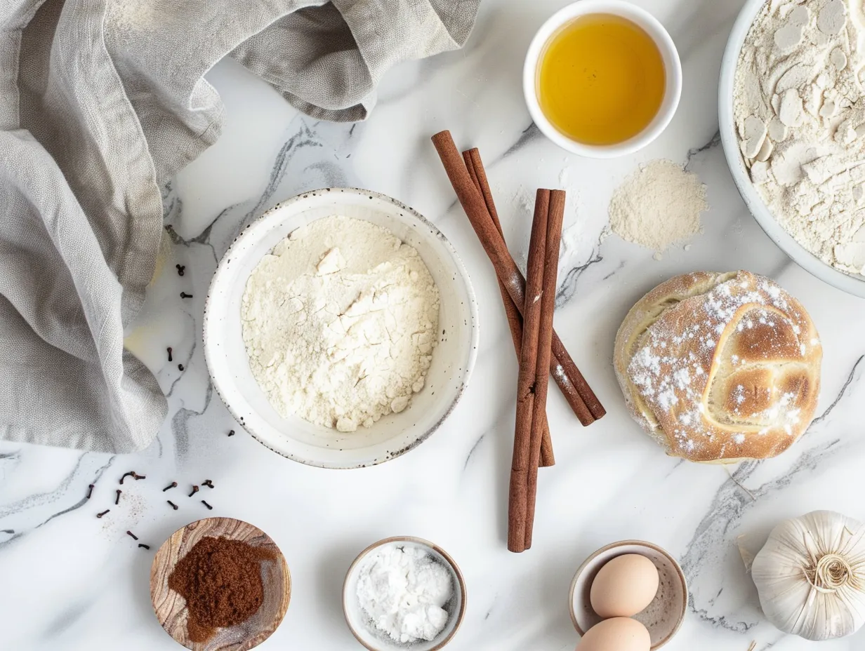 Fresh ingredients for cinnamon focaccia