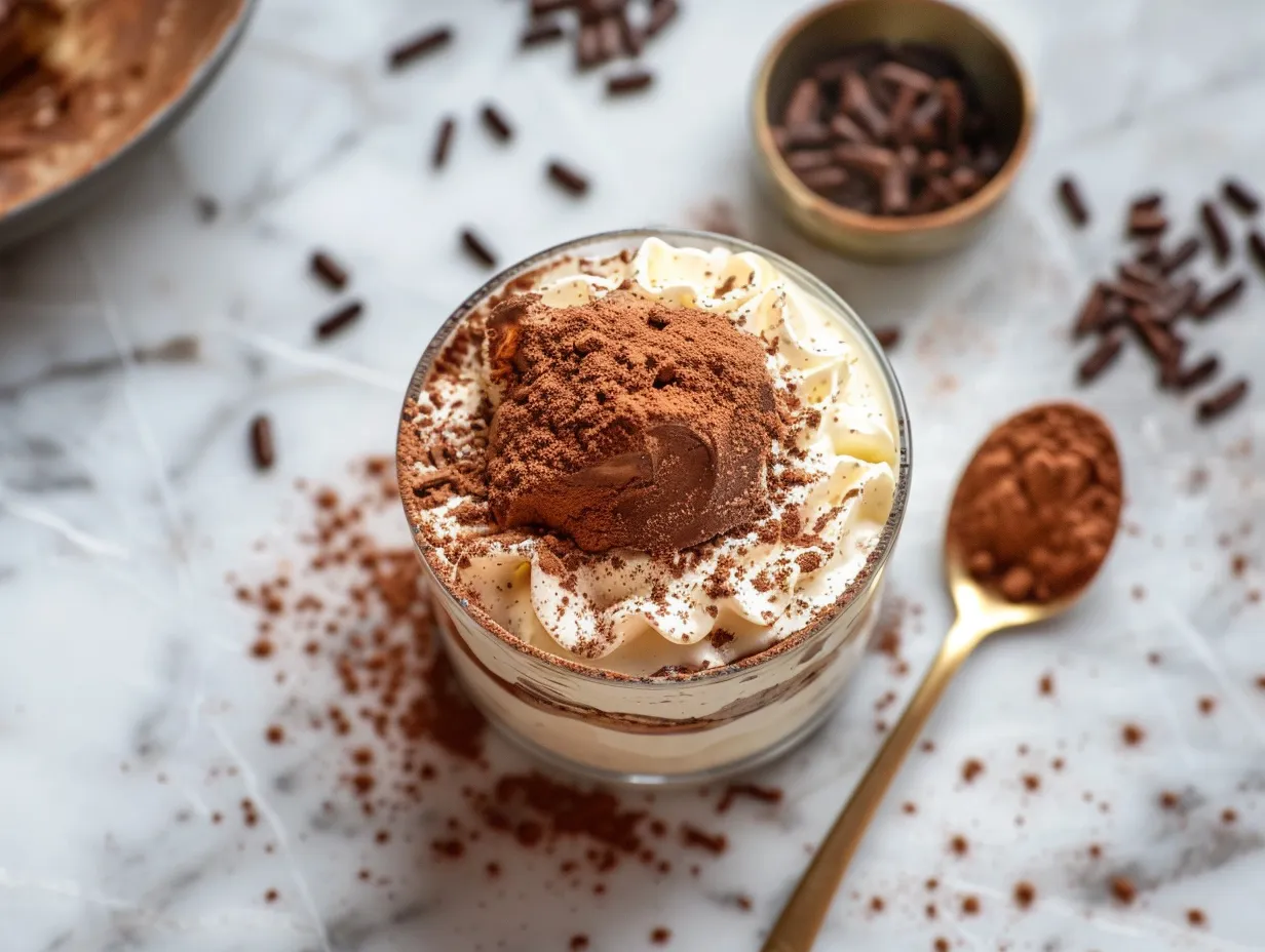 Fresh strawberries, mascarpone, ladyfingers, and other ingredients for luscious italian erdbeer tiramisu on a wooden table.