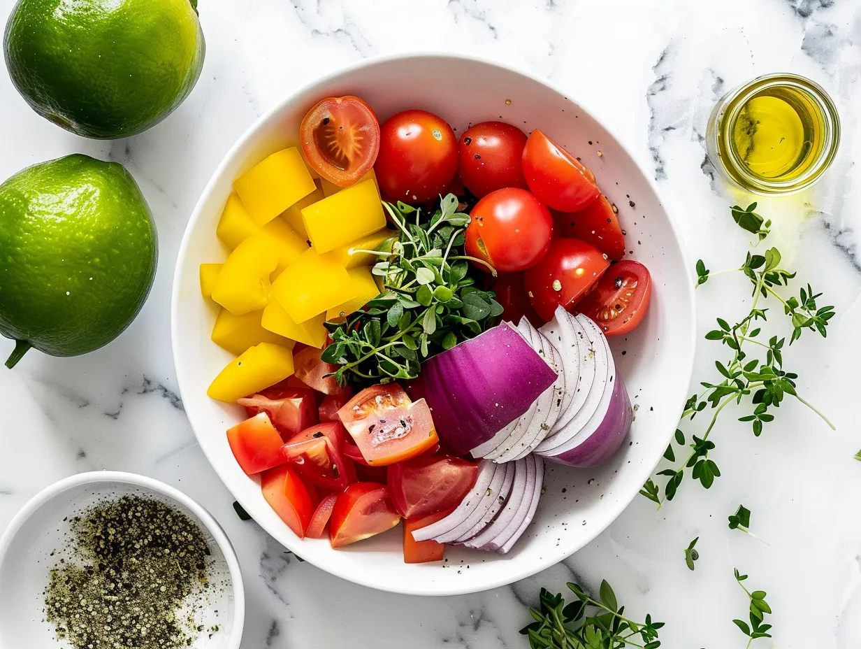 Fresh Ingredients for Healthy Greek Chicken Bowl