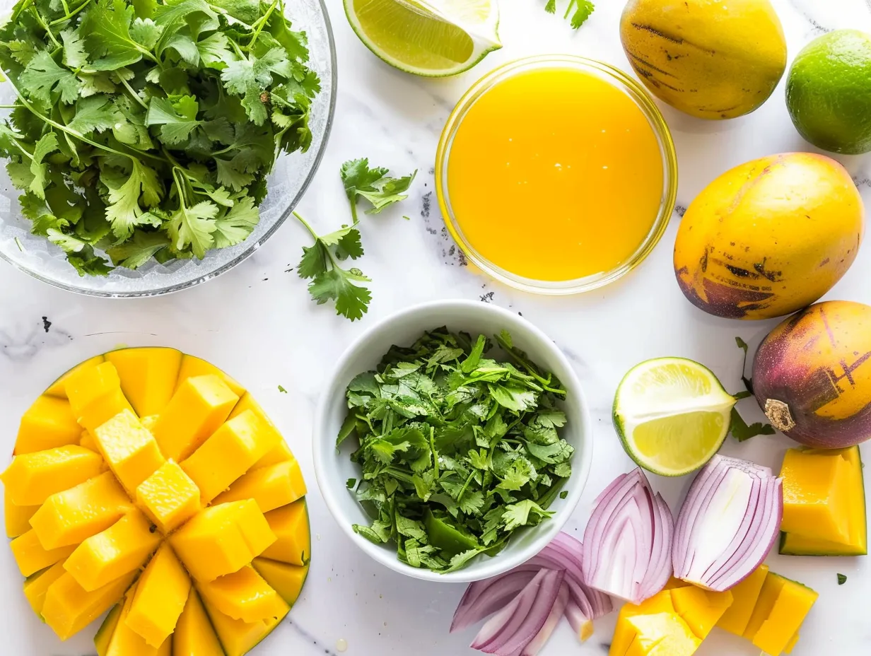 Fresh ingredients for mango salad