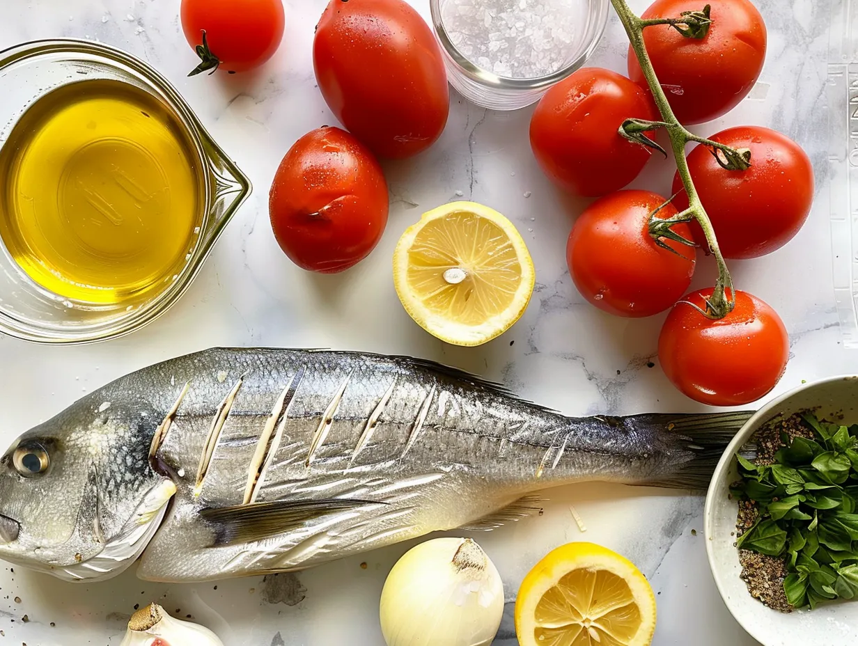 fresh ingredients for mediterranean baked fish