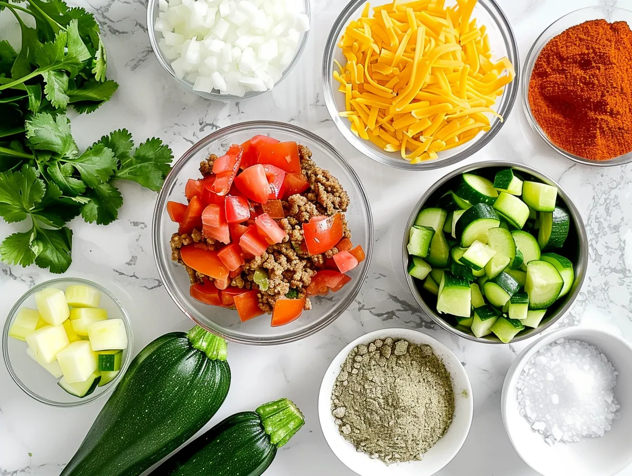 Fresh ingredients for Mexican Zucchini Boats