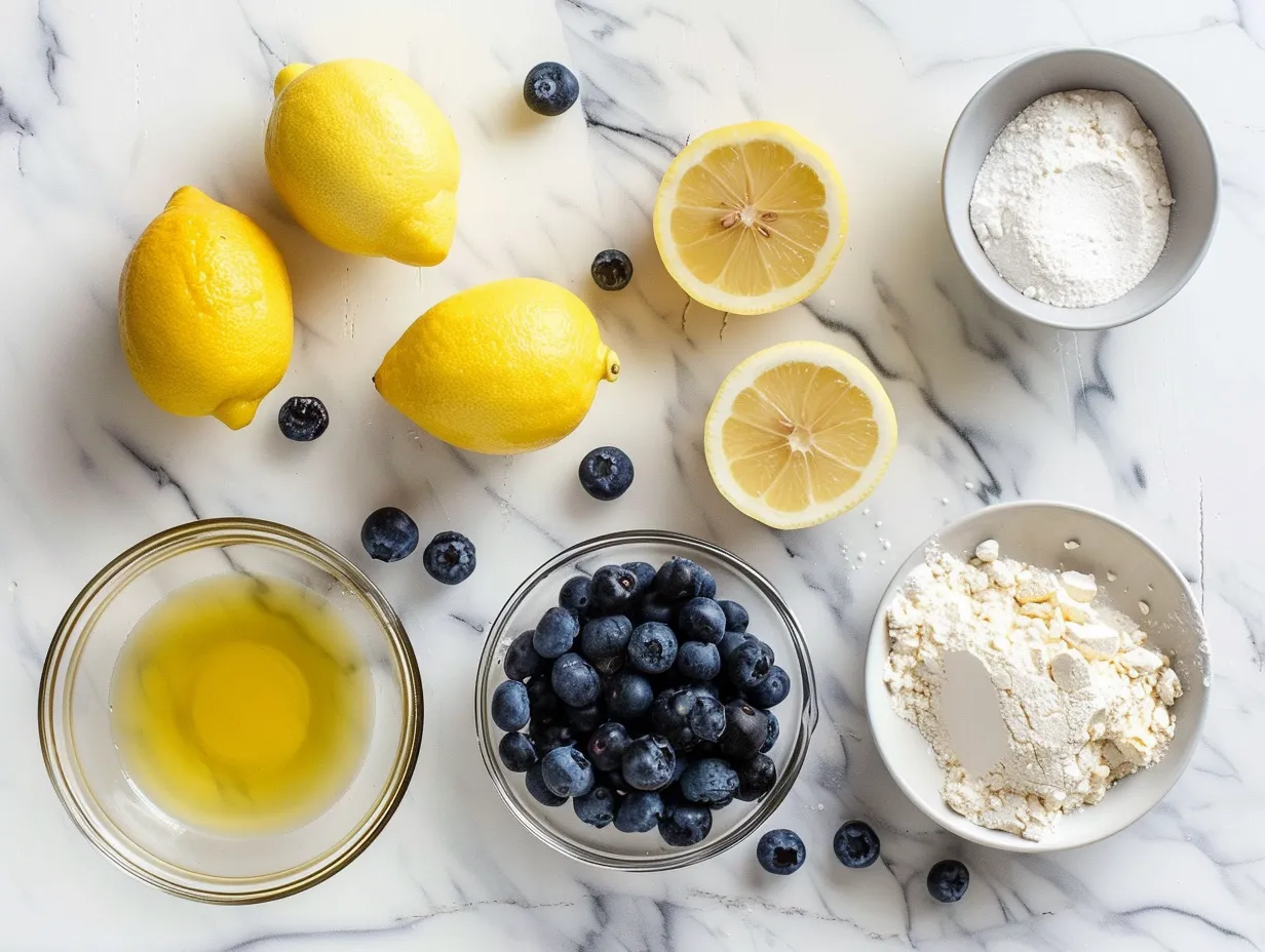 fresh ingredients for no bake lemon blueberry dessert