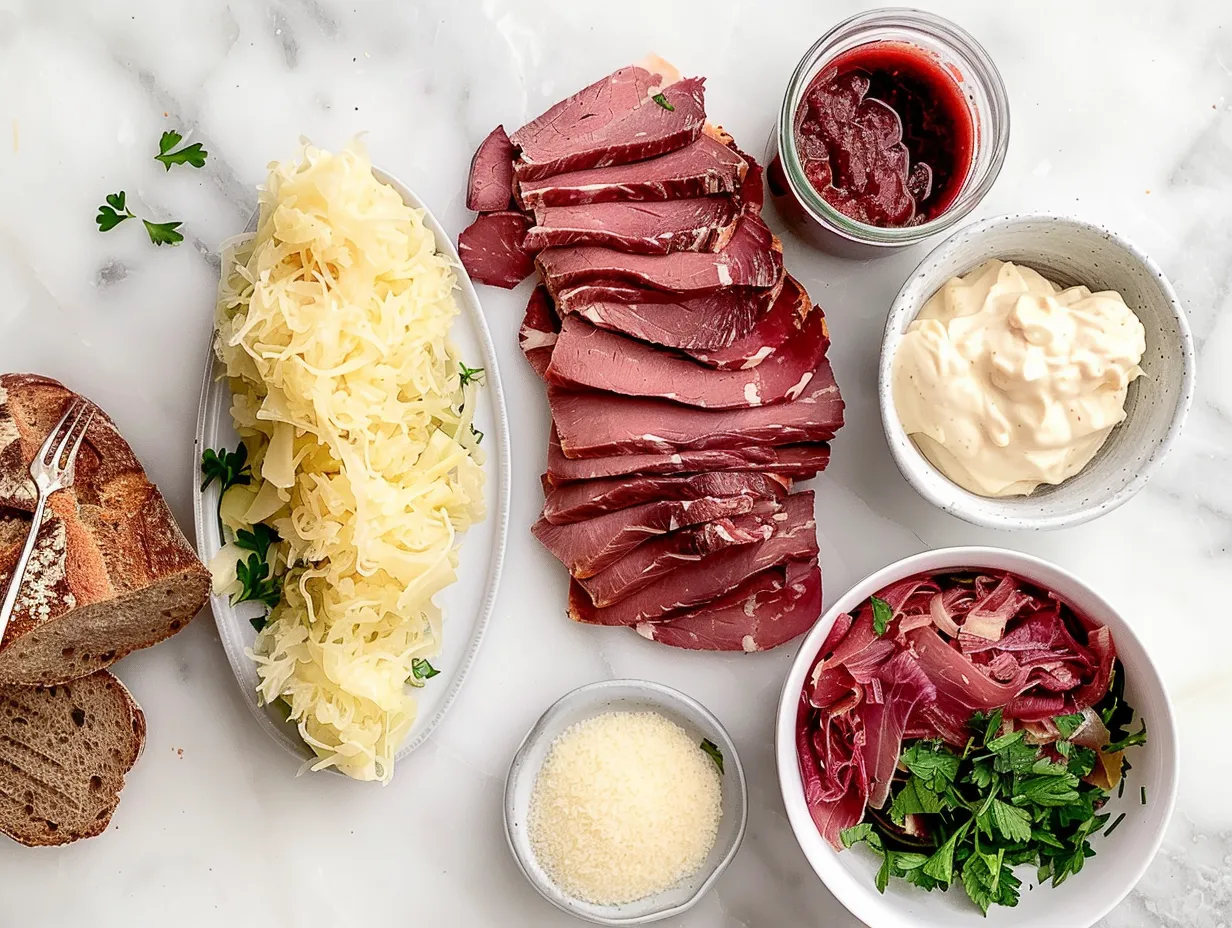 Fresh ingredients for Homemade Reuben Bake