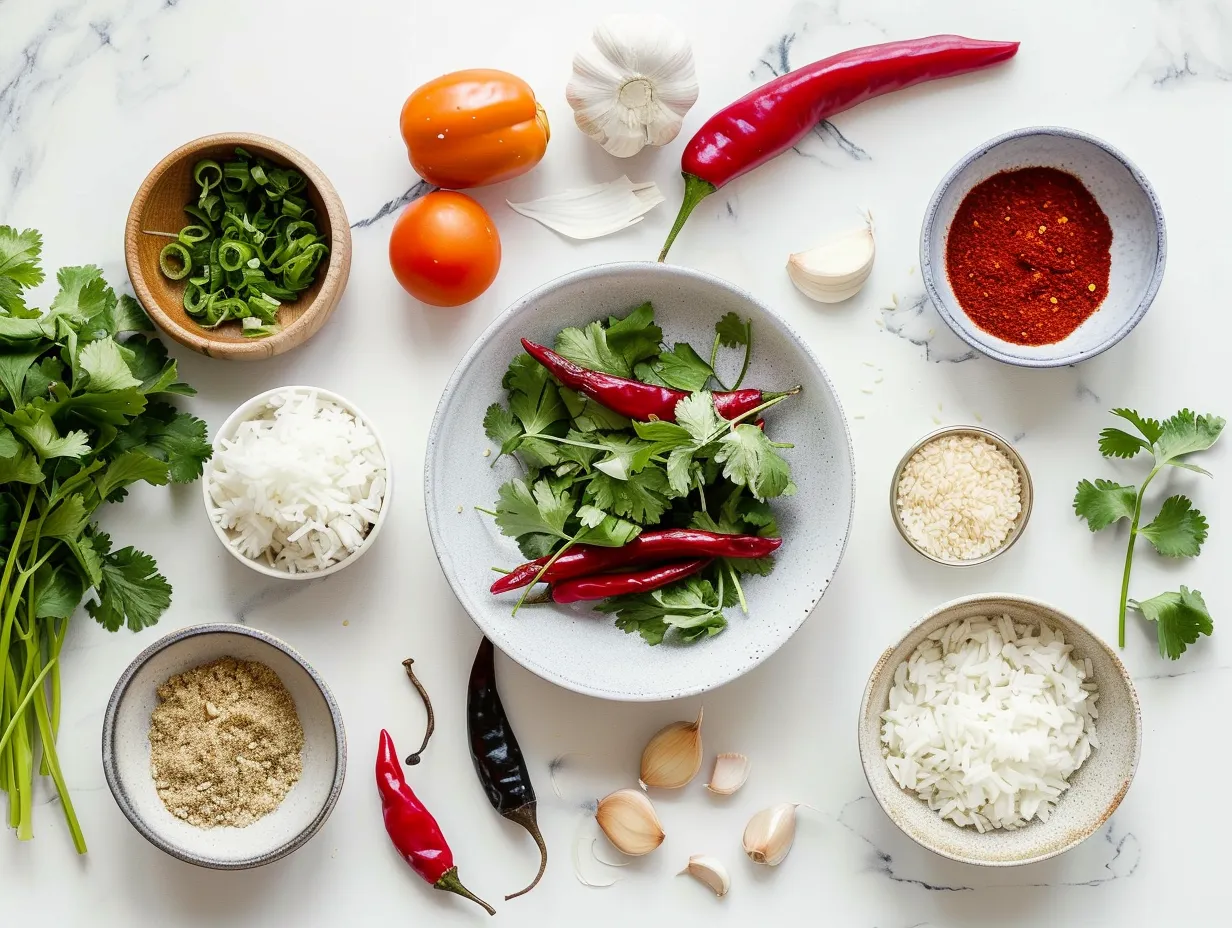 Fresh Ingredients For Spicy Garlic Chicken Stir Fry