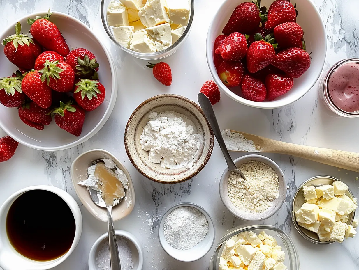 Fresh ingredients for strawberry cheesecake apples
