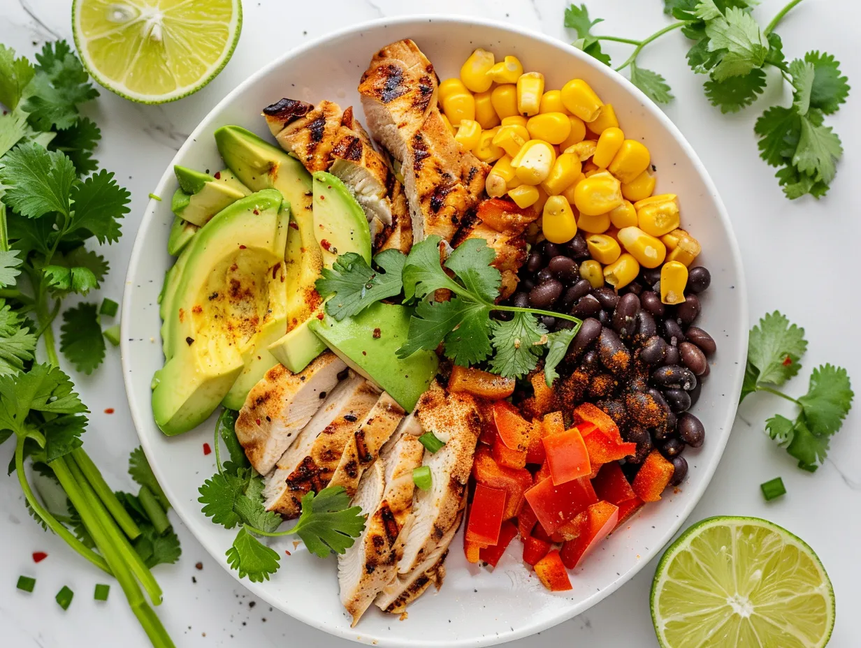 Fresh ingredients for zesty southwest chicken salad