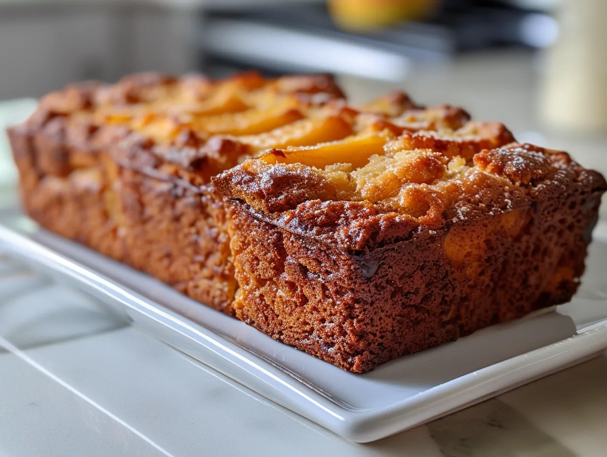Fresh Peach Bread on a Wooden Cutting Board