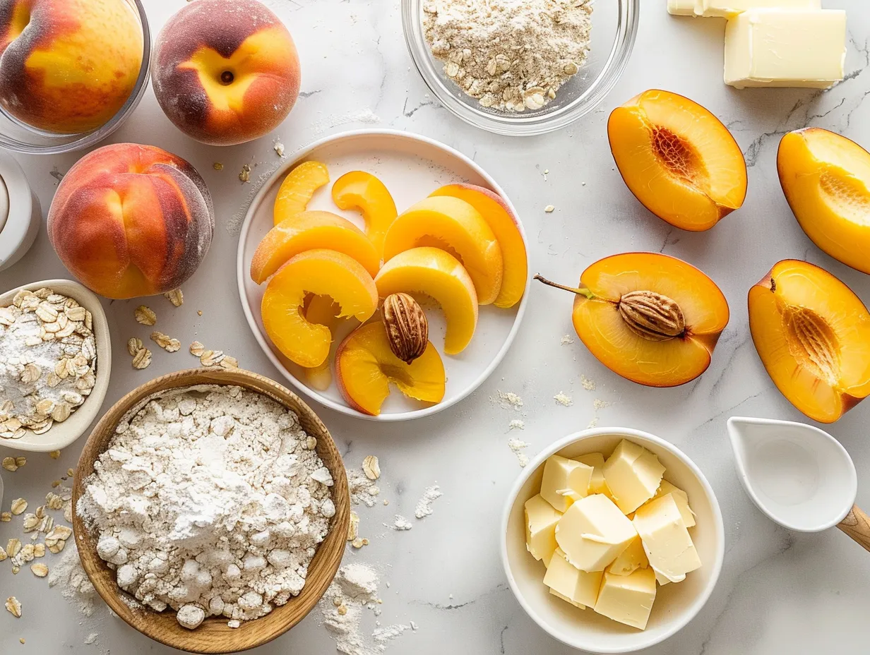 Ingredients for peach crumble bars