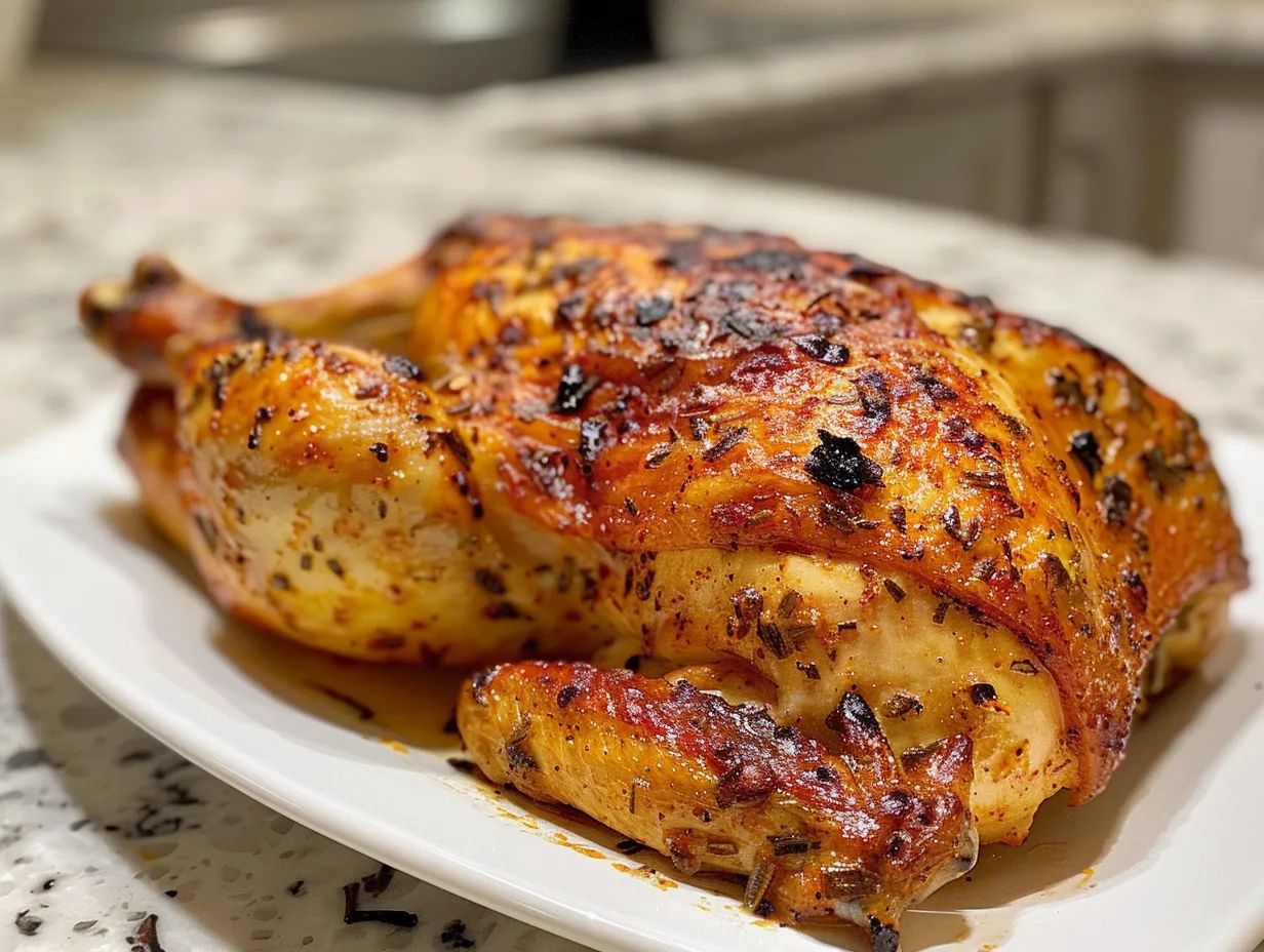 Golden Brown Oven-Roasted Chicken on a Platter
