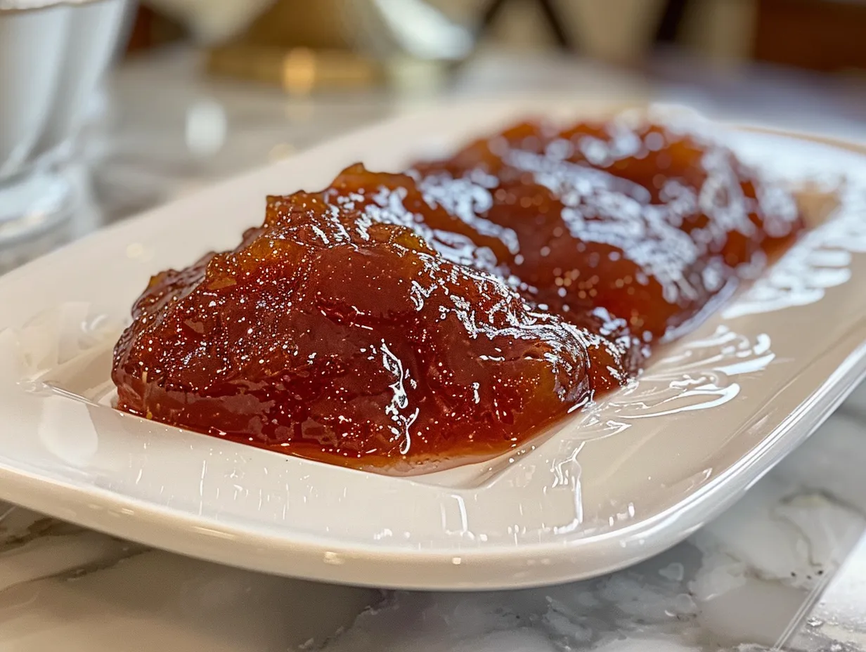 Golden homemade nectarine jam spread on toast