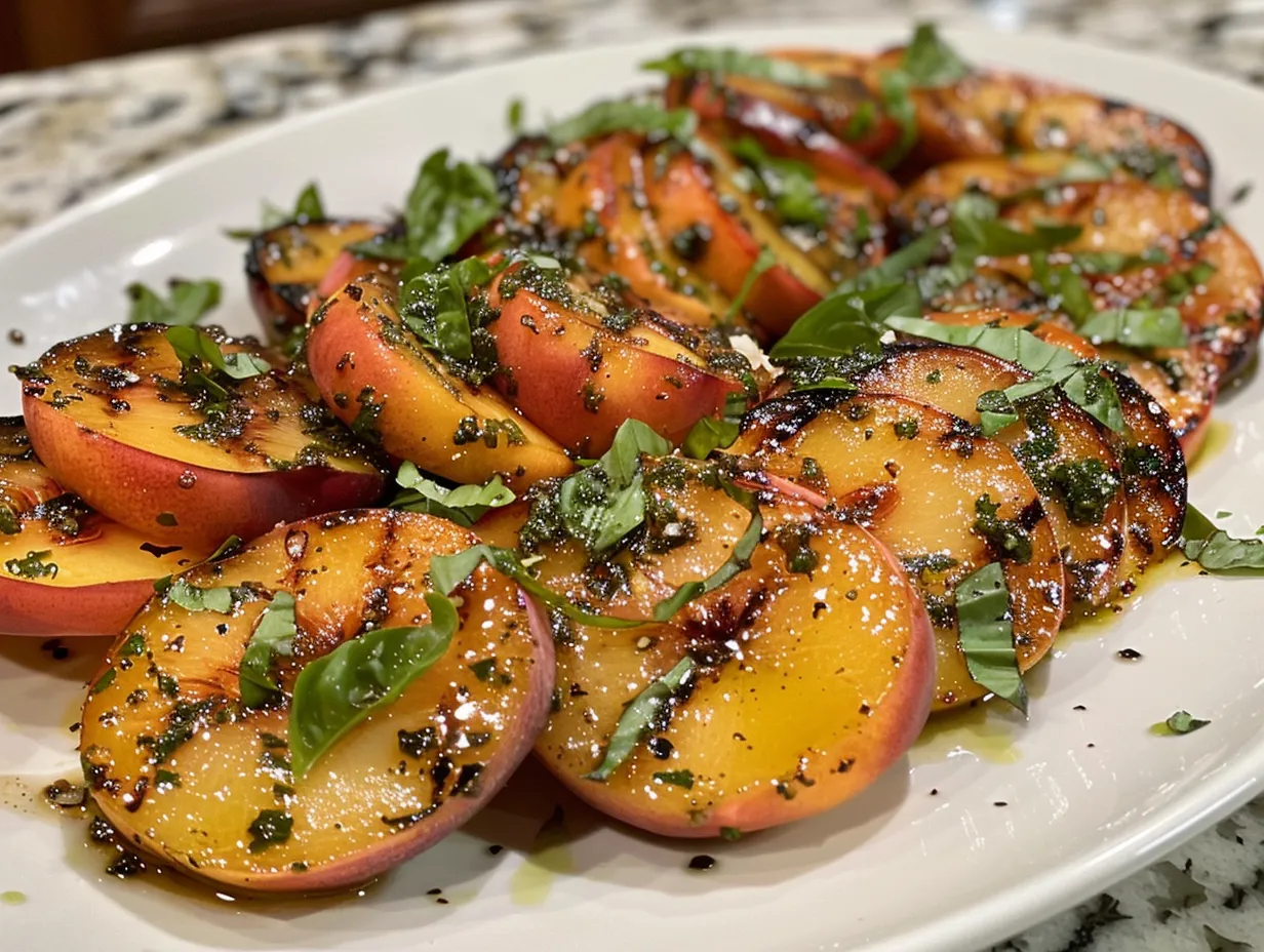 Grilled Peach Salad With Basil Vinaigrette