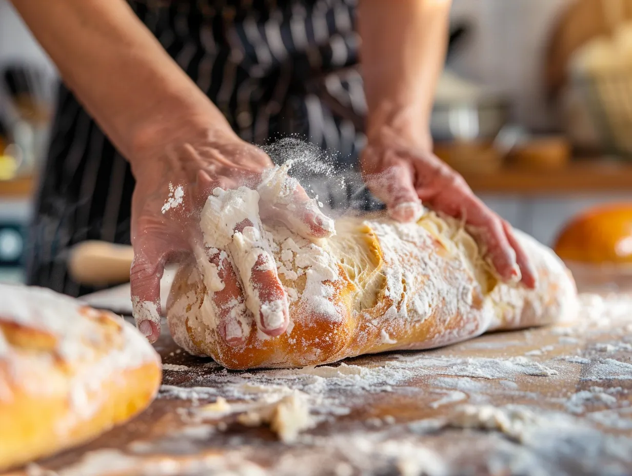Hands Preparing Baguette Dough