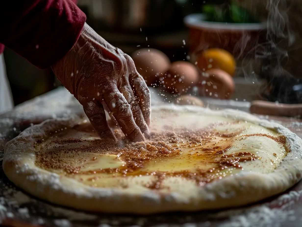 Hands Preparing Cinnamon Sugar Pizza
