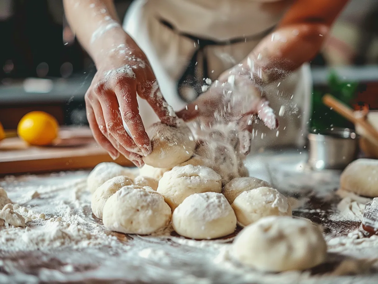 Hands preparing fluffy potato rolls
