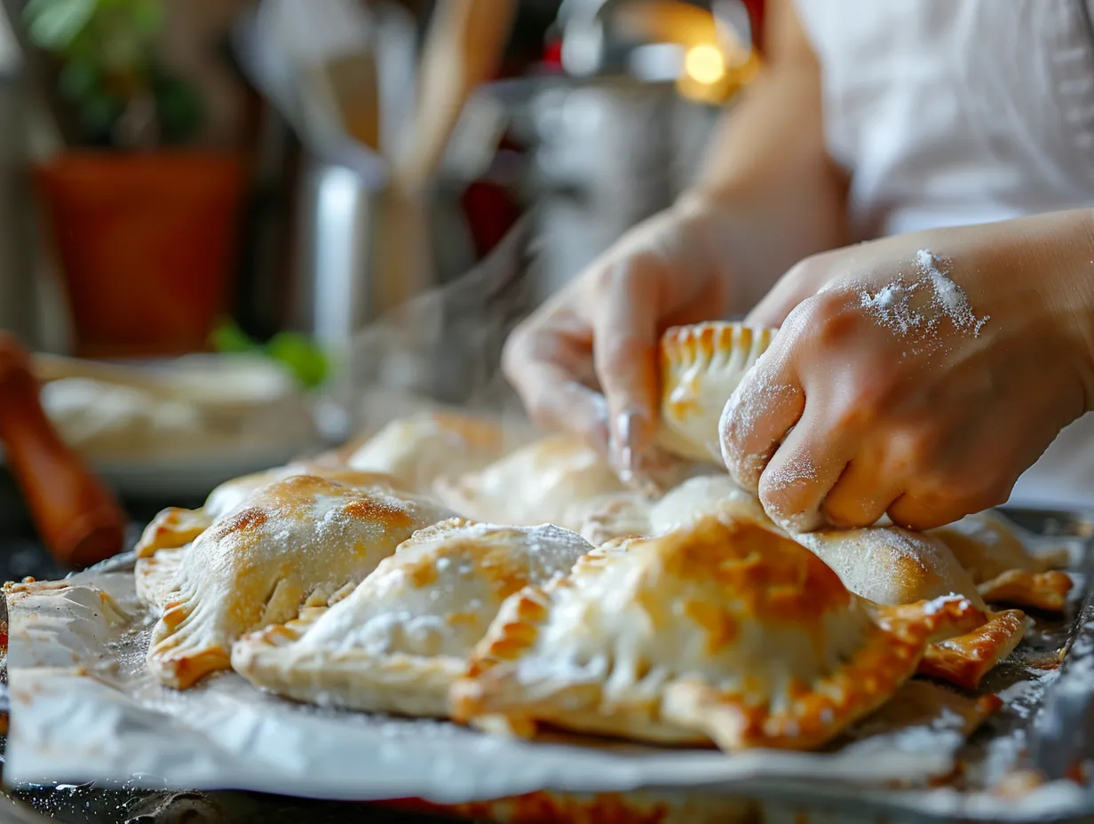 Hands preparing fried hand pies