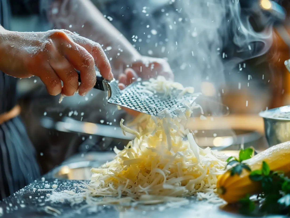 hands preparing parmesan zucchini corn dish