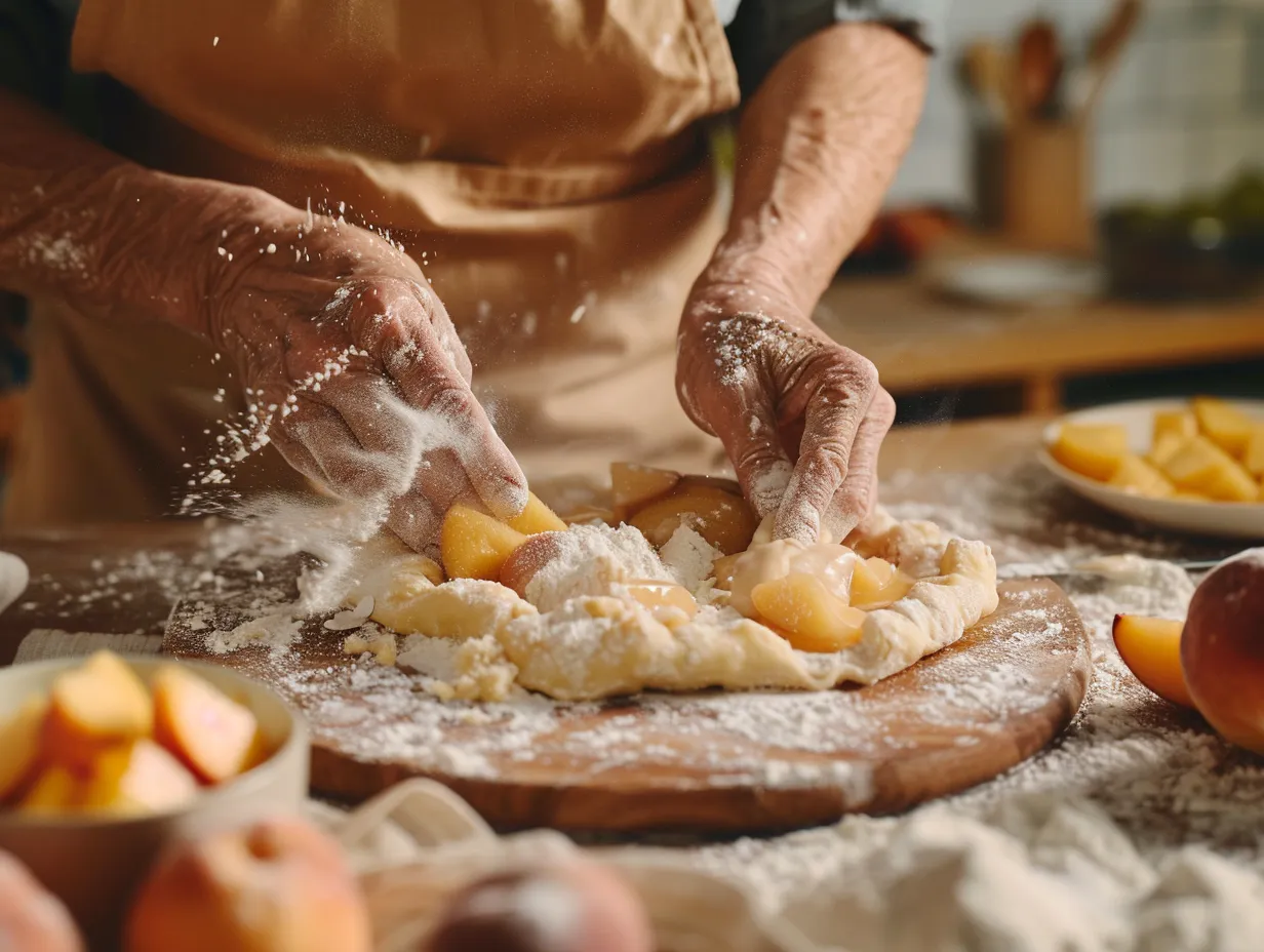 Hands Preparing Peach Pie Cruffins