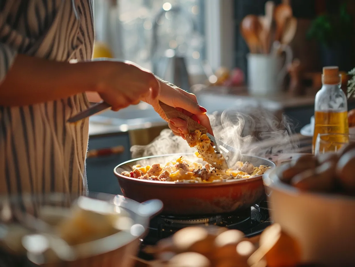 Hands preparing sausage for easy breakfast casserole