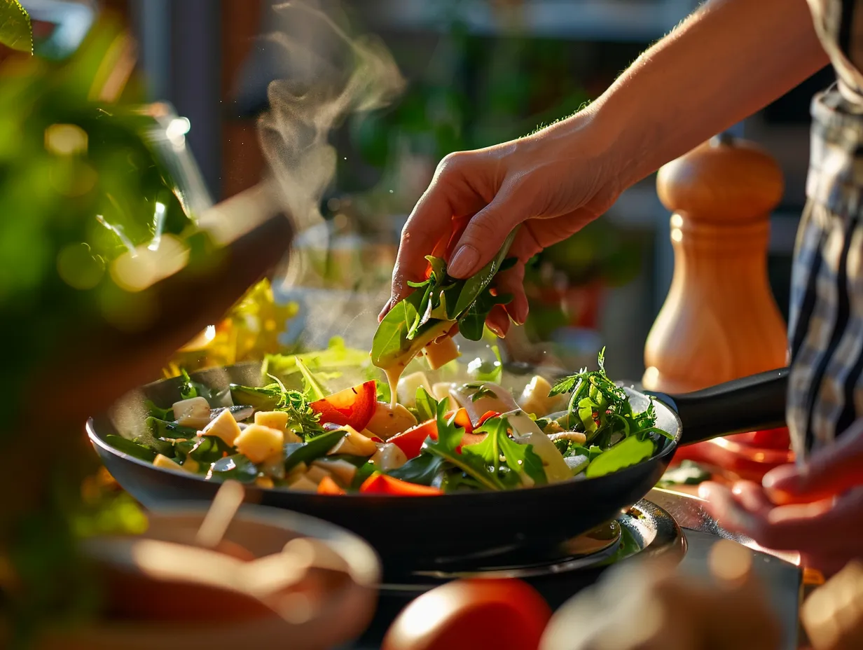 Hands Preparing Veggie Nicoise Salad