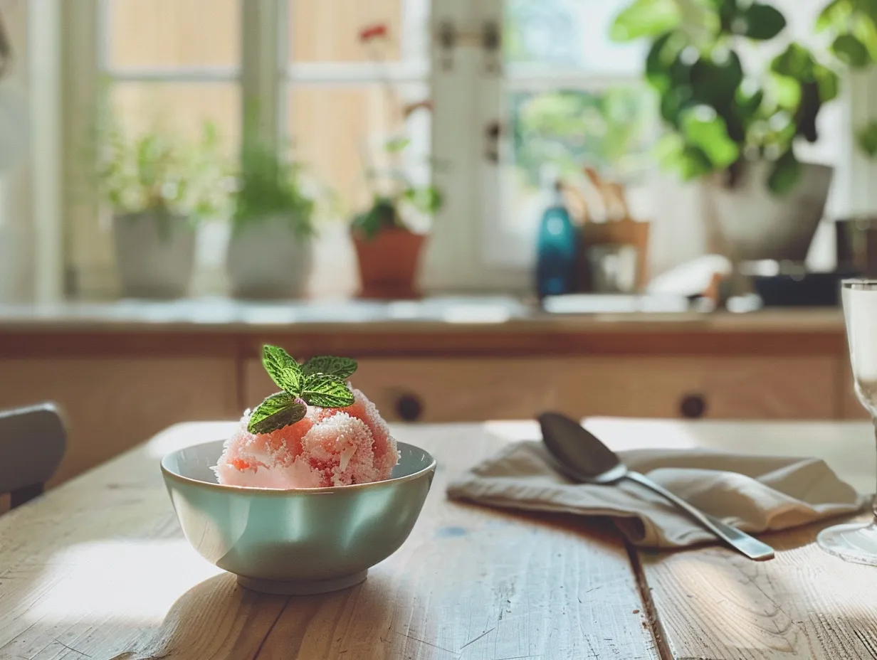Homemade Fresh Mint Ice Cream with Salted Watermelon Granita