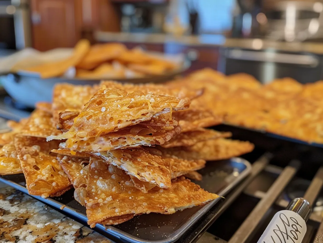 A plate of golden brown, homemade fried cheese stuffed Doritos, perfectly crispy and ready to be enjoyed.