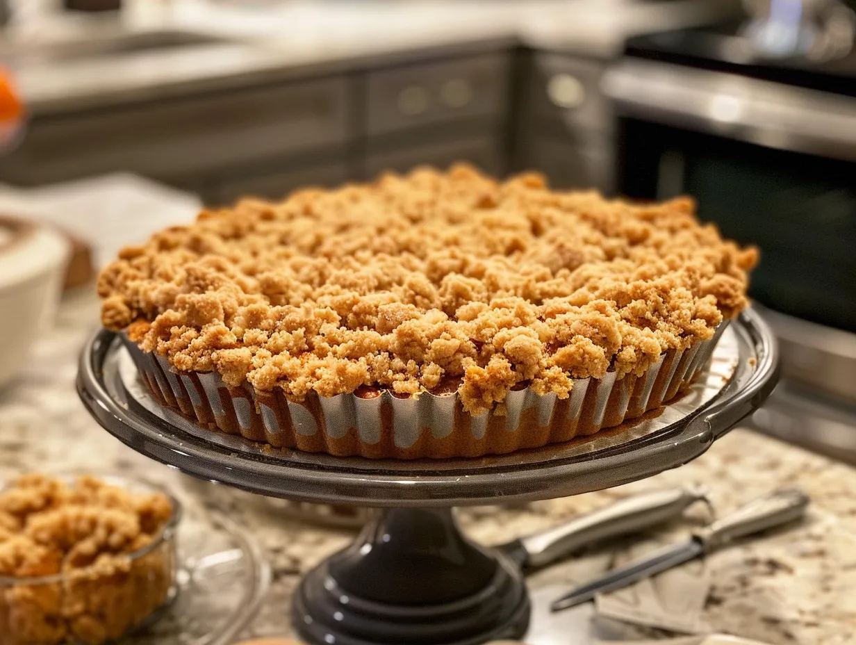 Homemade pumpkin spice crumb cake ready to serve