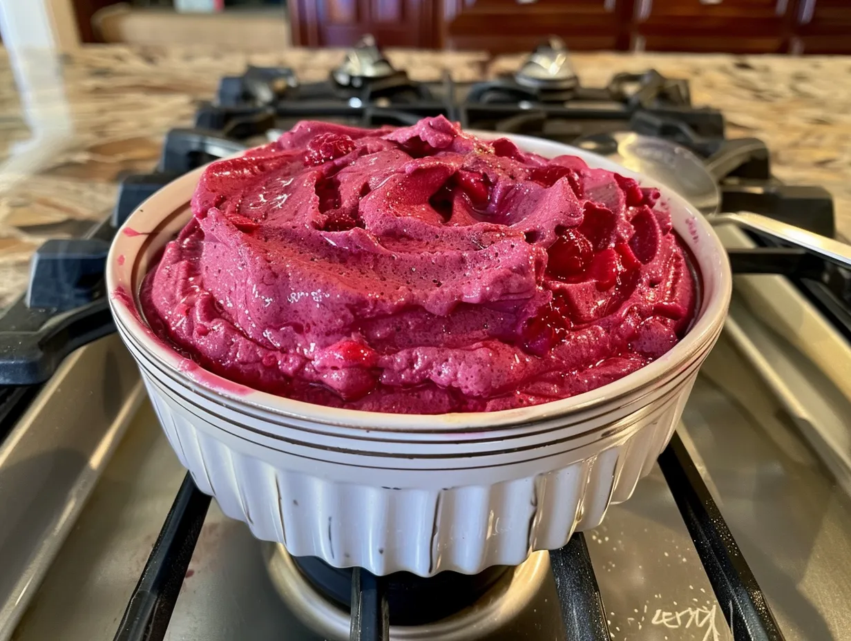 Two clear glasses of homemade 6-ingredient raspberry mousse, garnished with fresh raspberries and mint sprigs, ready for serving.