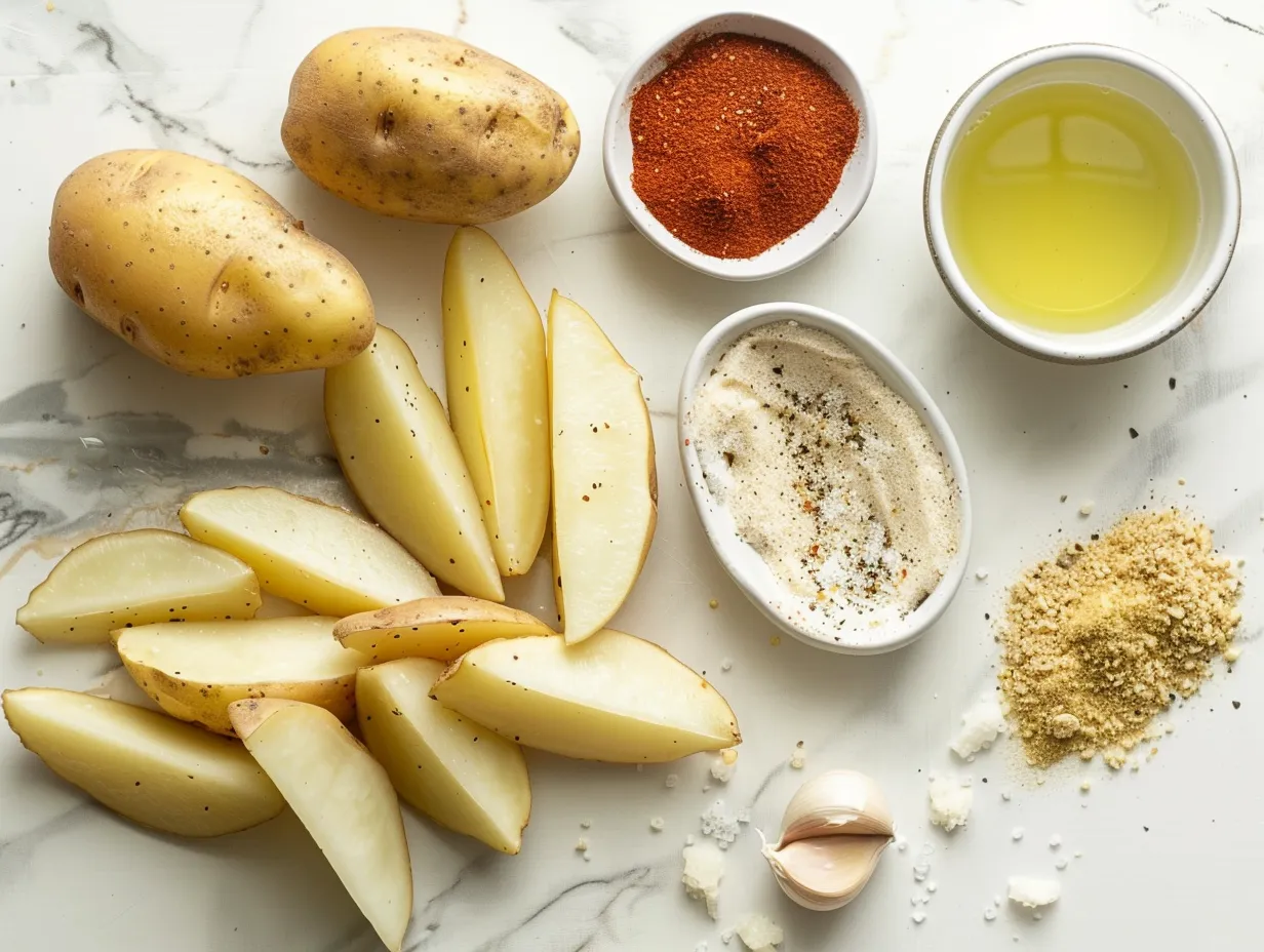 Ingredients for air fried potato wedges
