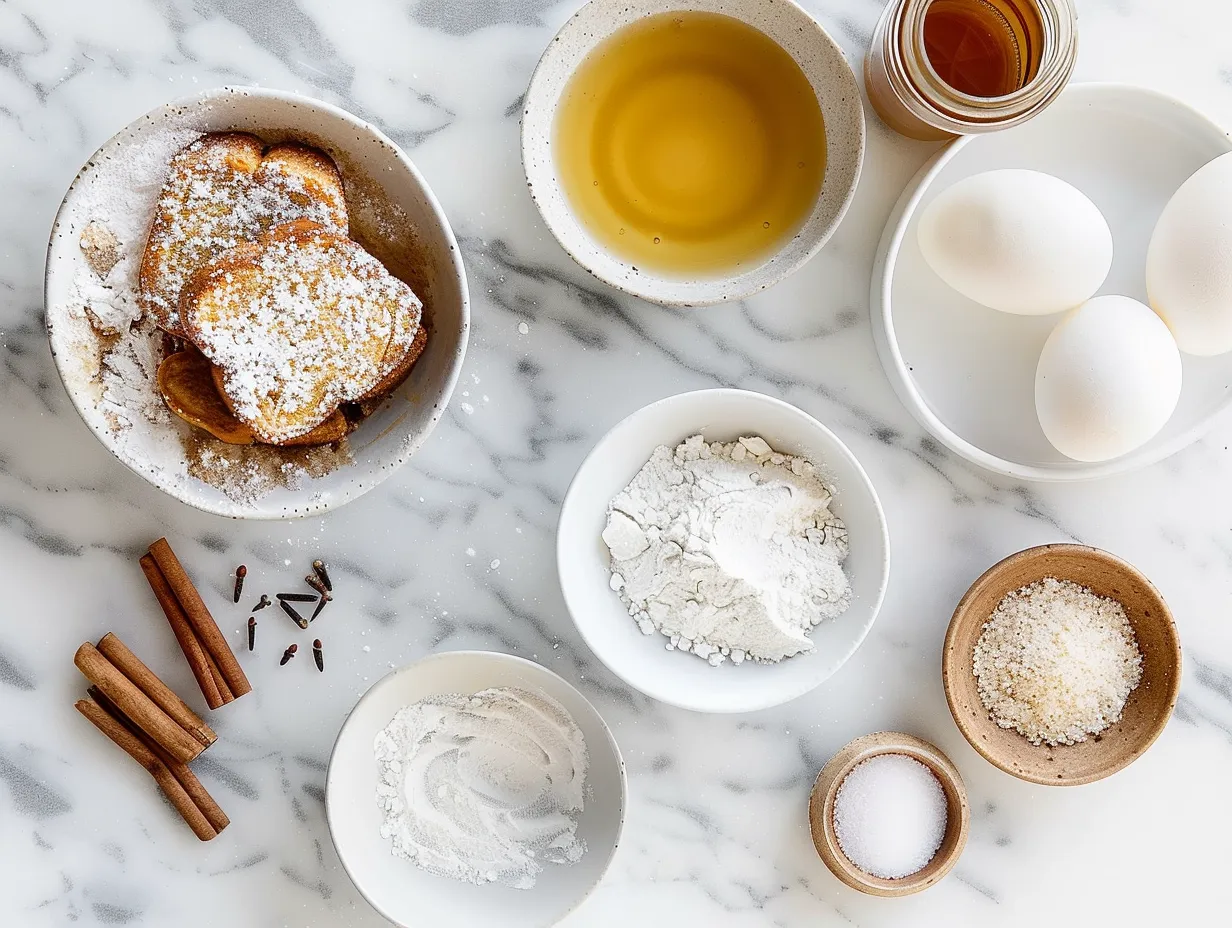 Ingredients for cinnamon sugar french toast muffins