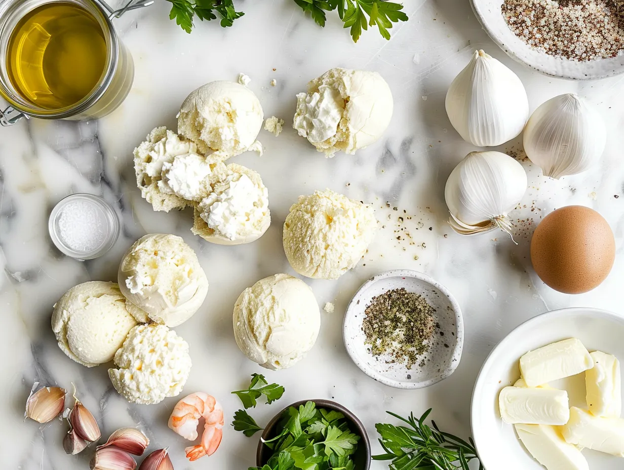 Ingredients for crabby shrimp stuffed garlic bread bombs