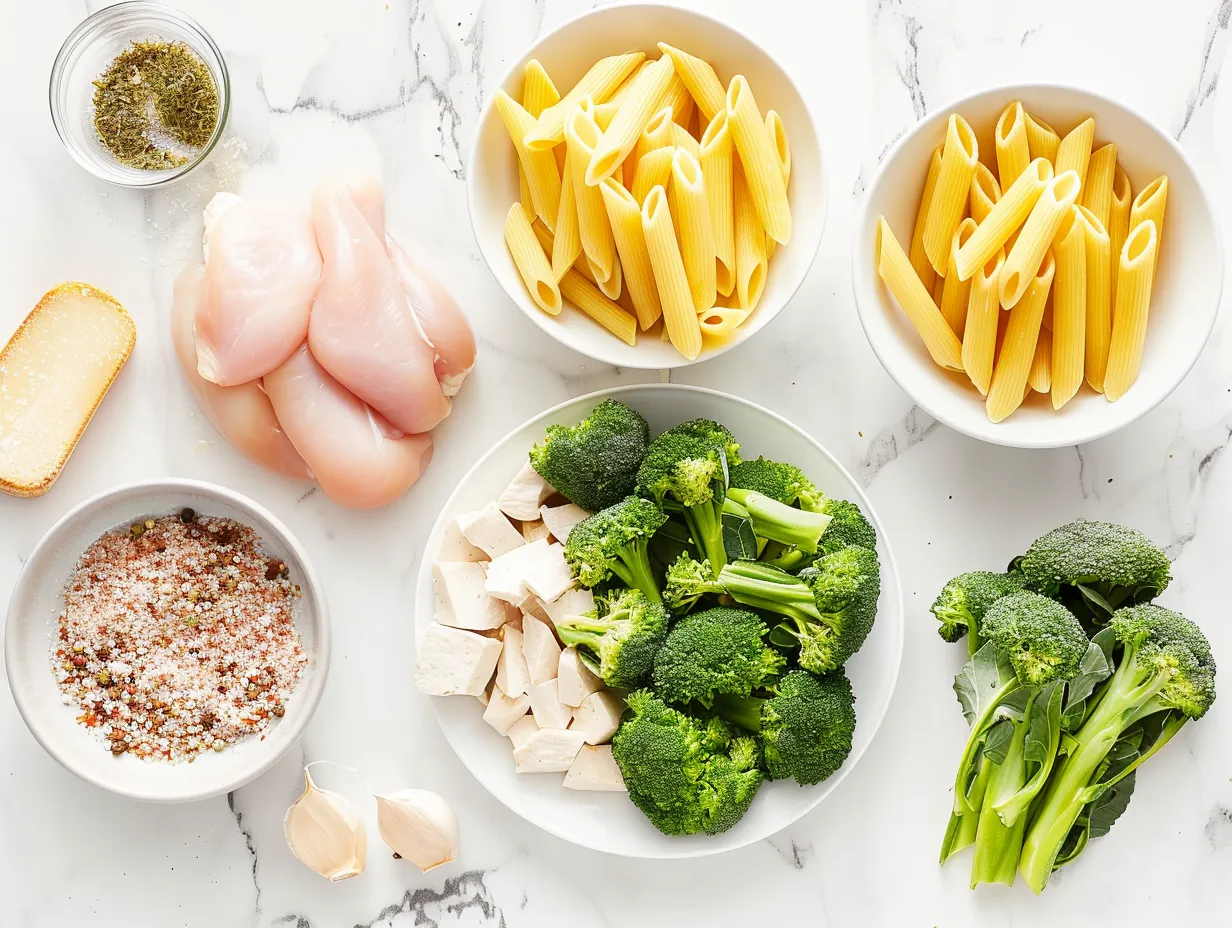 Ingredients for Creamy Broccoli and Chicken Penne