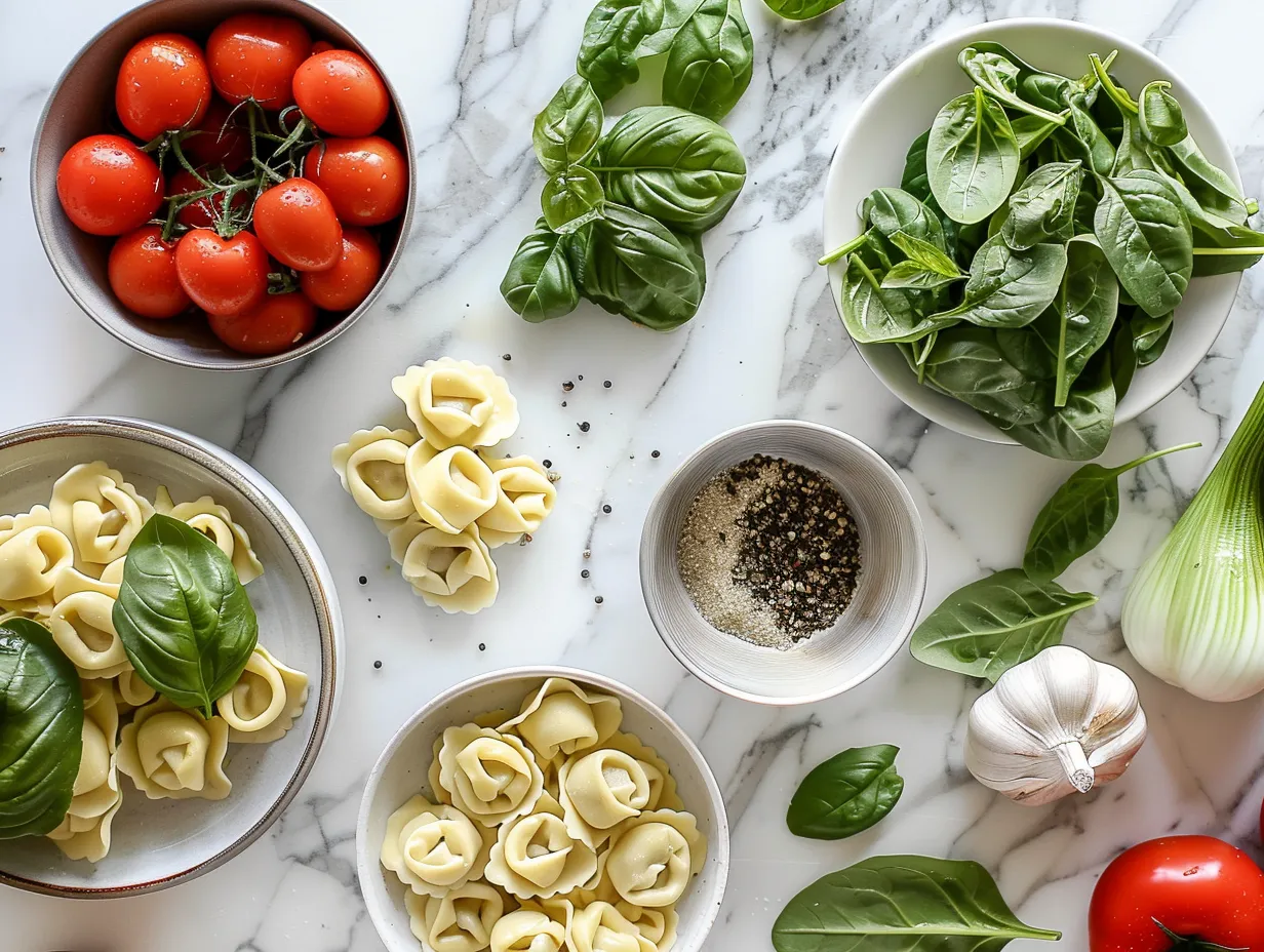 Ingredients for Creamy Spinach Tomato Tortellini