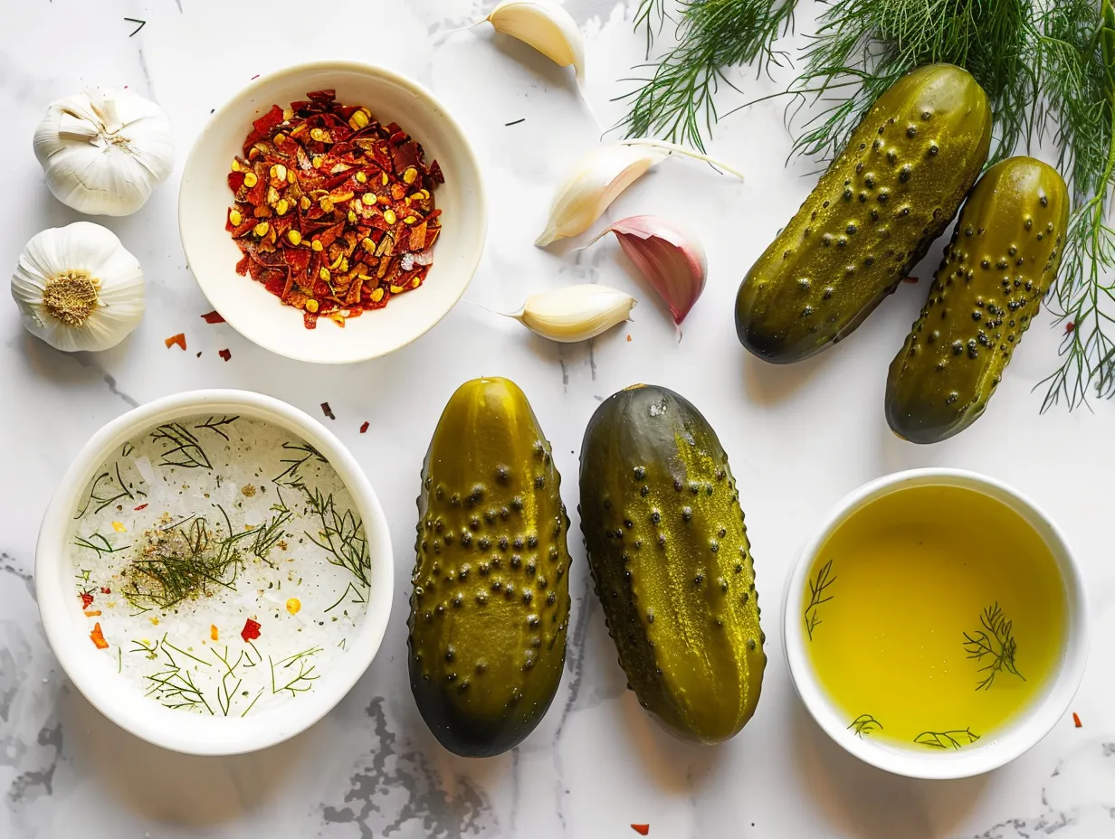 Ingredients for dill pickle hot sauce