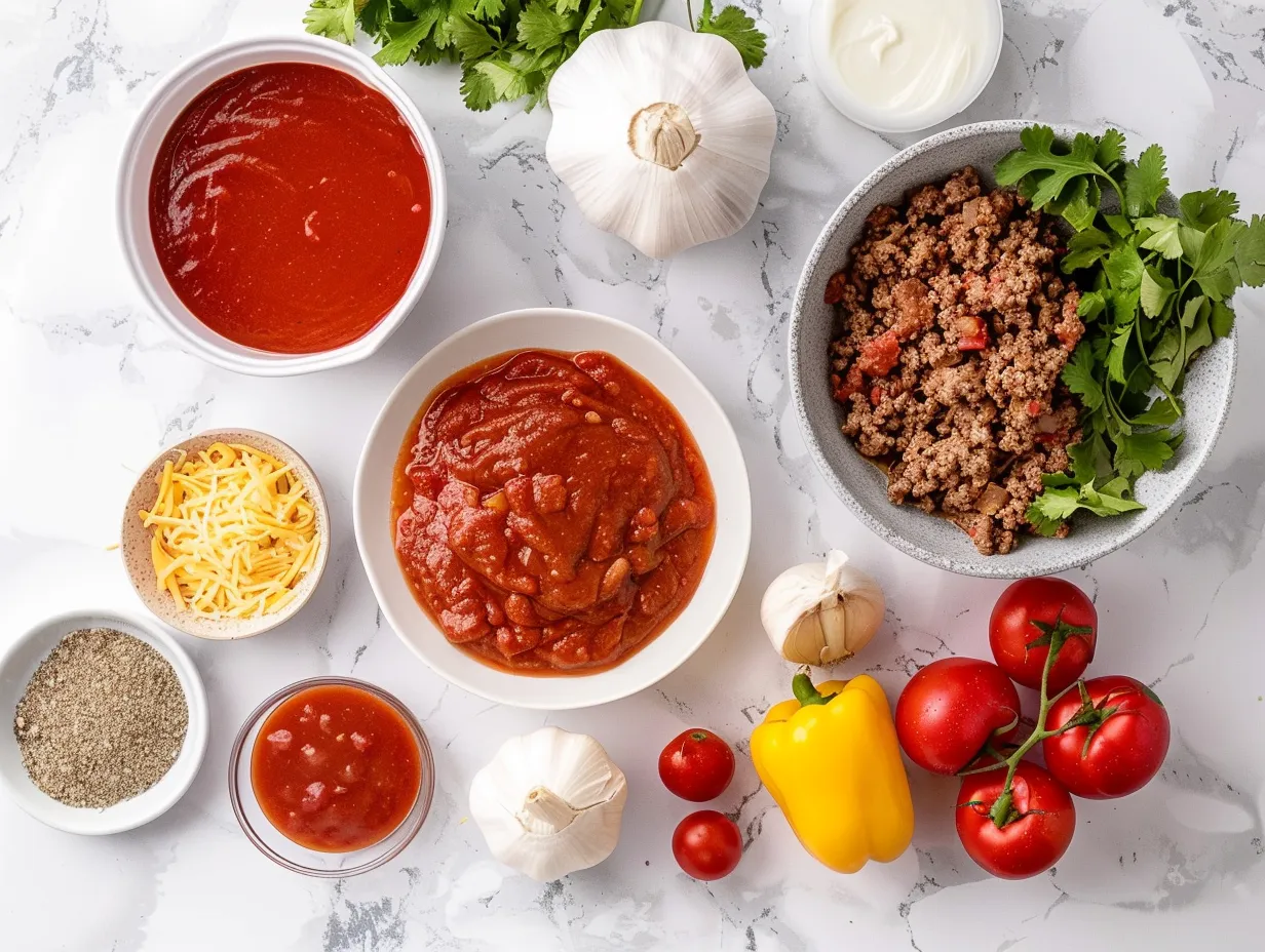 Ingredients for easy beef enchiladas
