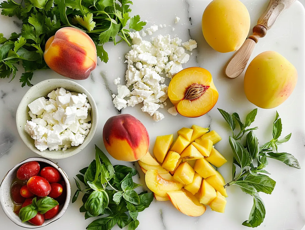 ingredients for peach feta salad