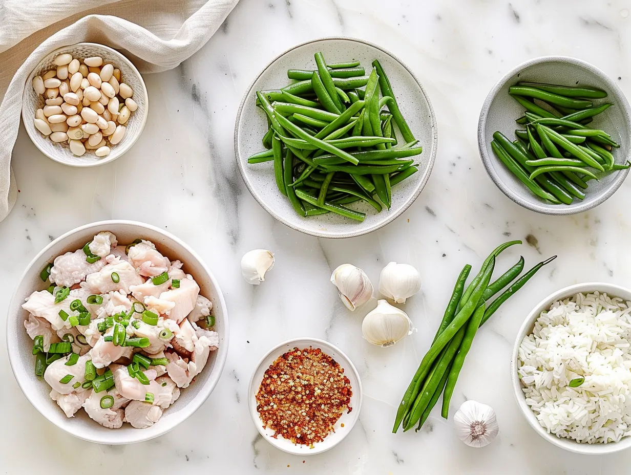 ingredients for sesame chicken with green beans and rice