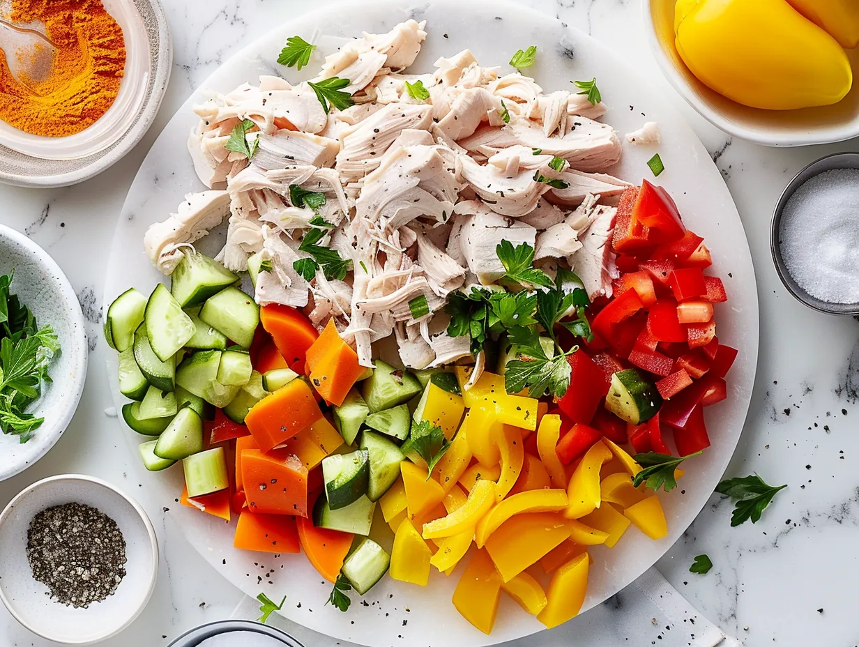Ingredients for making Shredded Chicken Plate