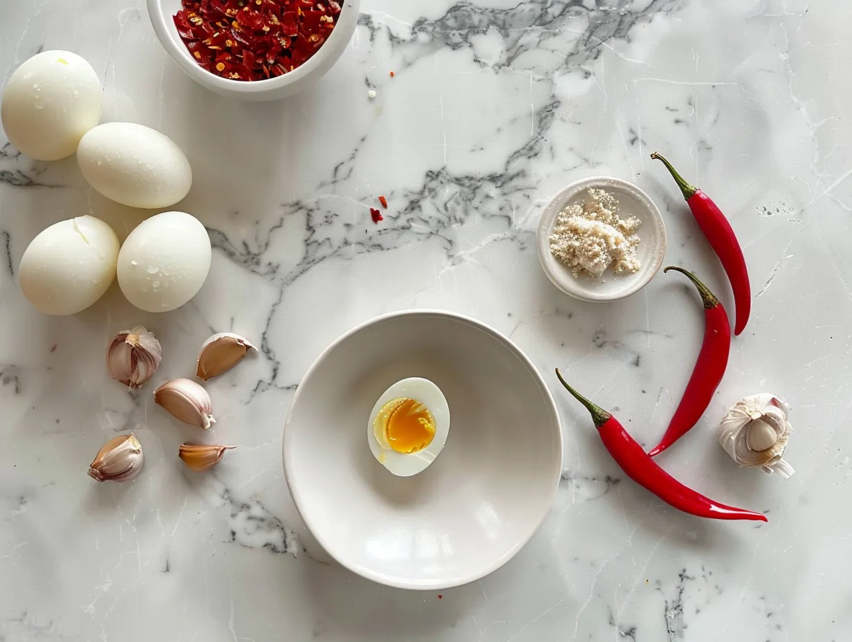 Ingredients for Spicy Chili Garlic Deviled Eggs