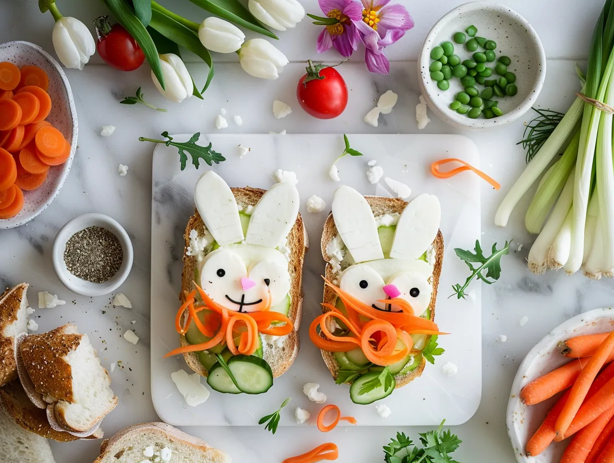 Ingredients for whimsical easter bunny sandwiches