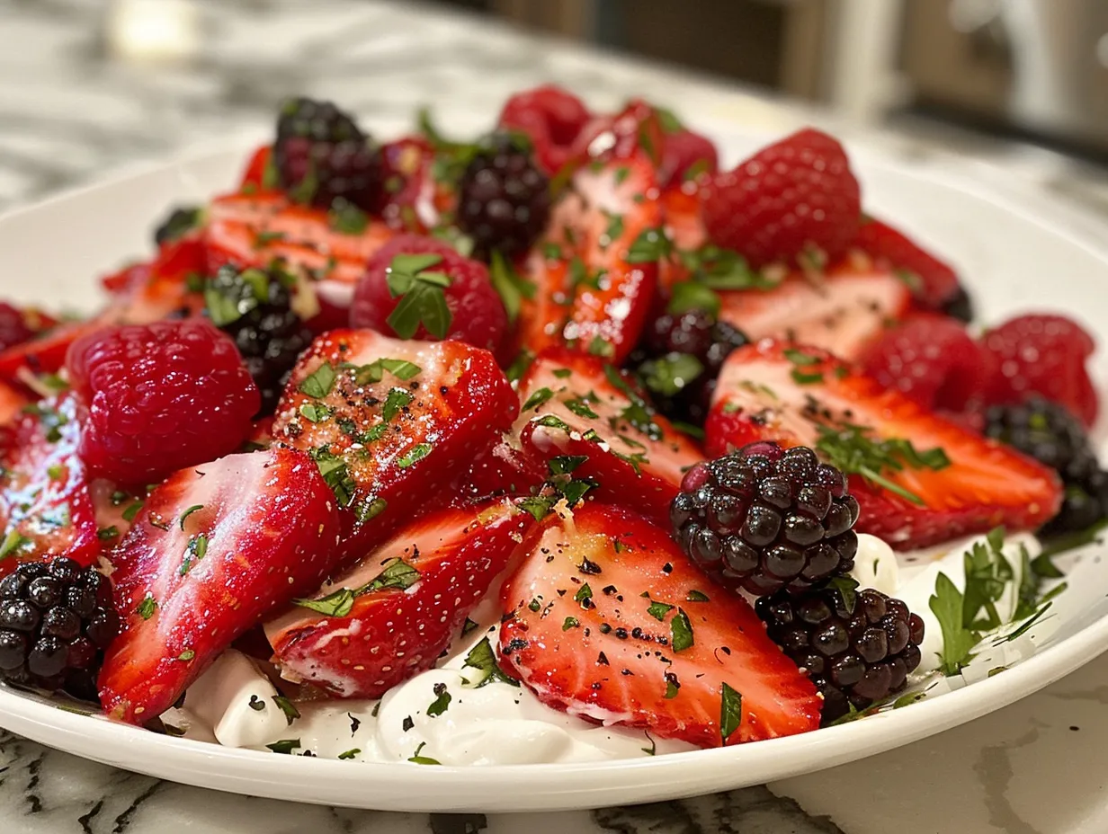 berry salad with creamy lemon herb yogurt dressing