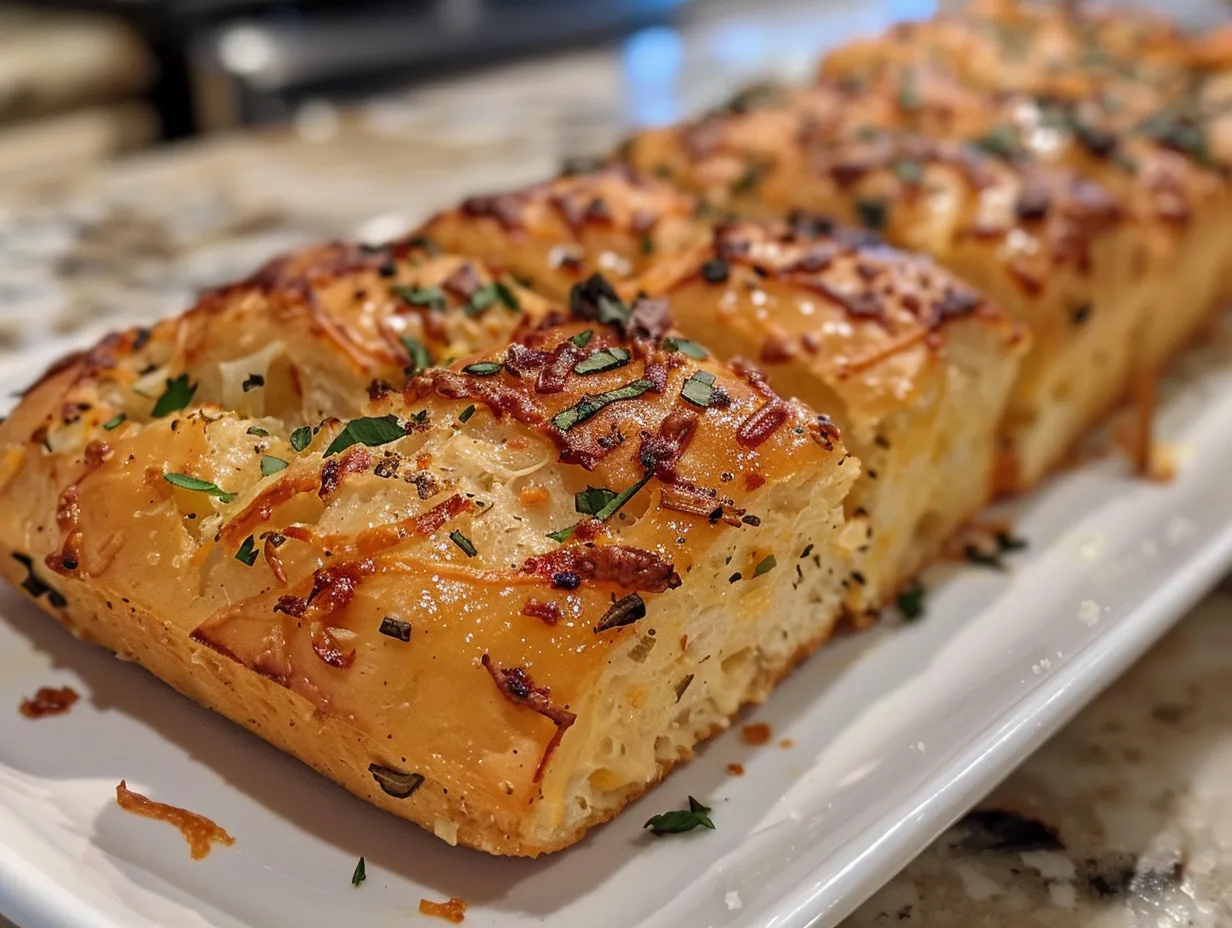 Italian Herb and Cheese Bread on a Rustic Table