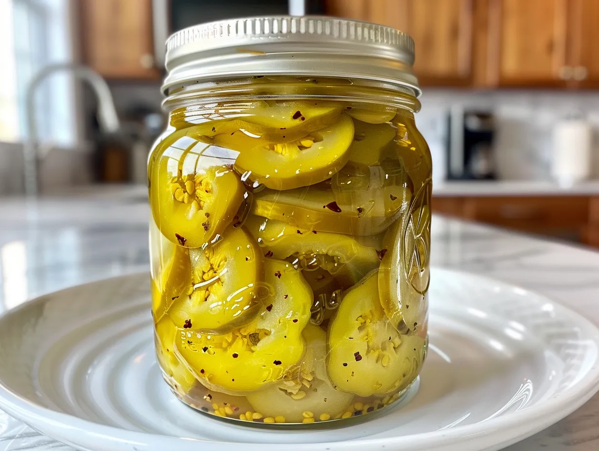 Jar of homemade pickled banana peppers