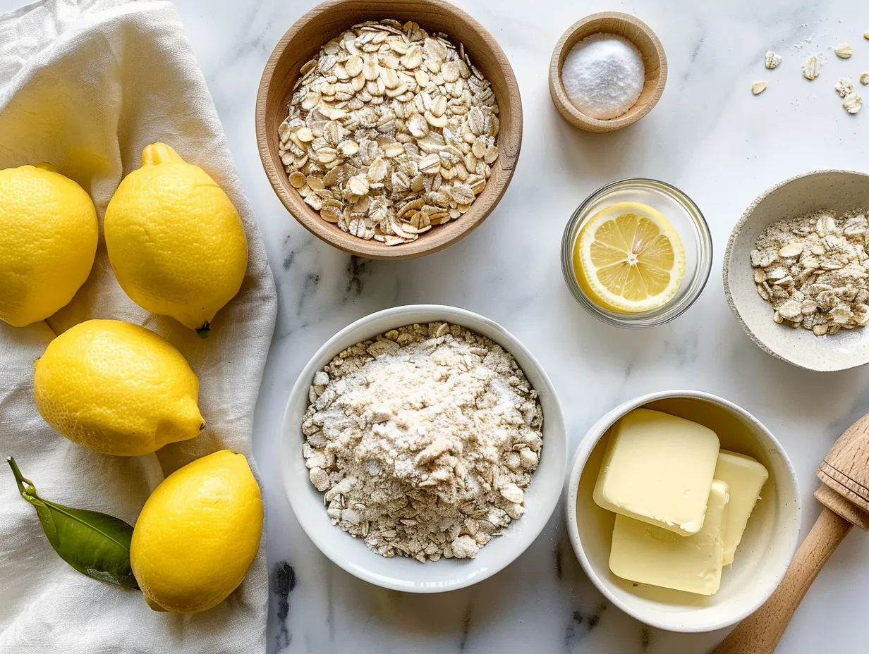 Ingredients for making lemon oatmeal crumble bars