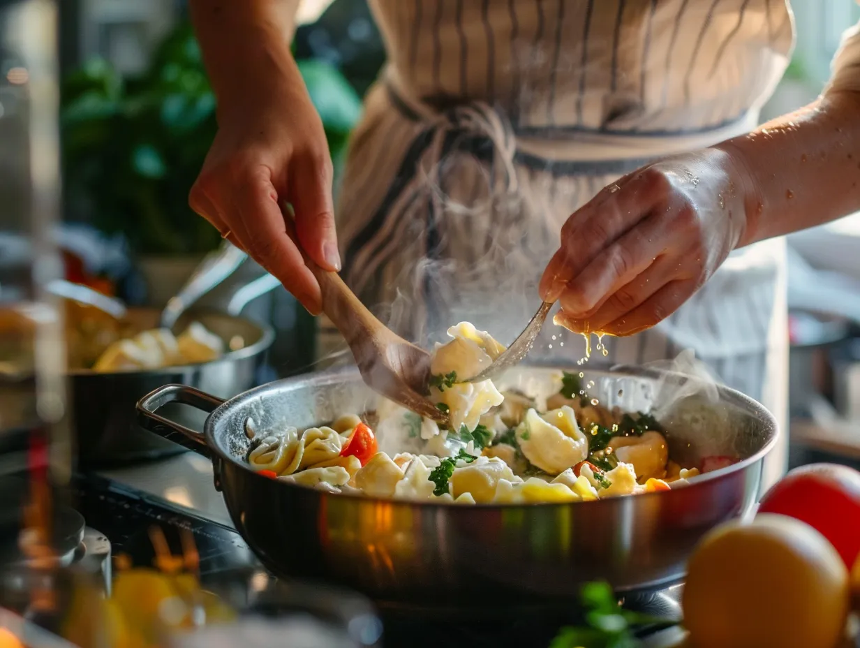making Hot Honey Tortellini Pasta Salad