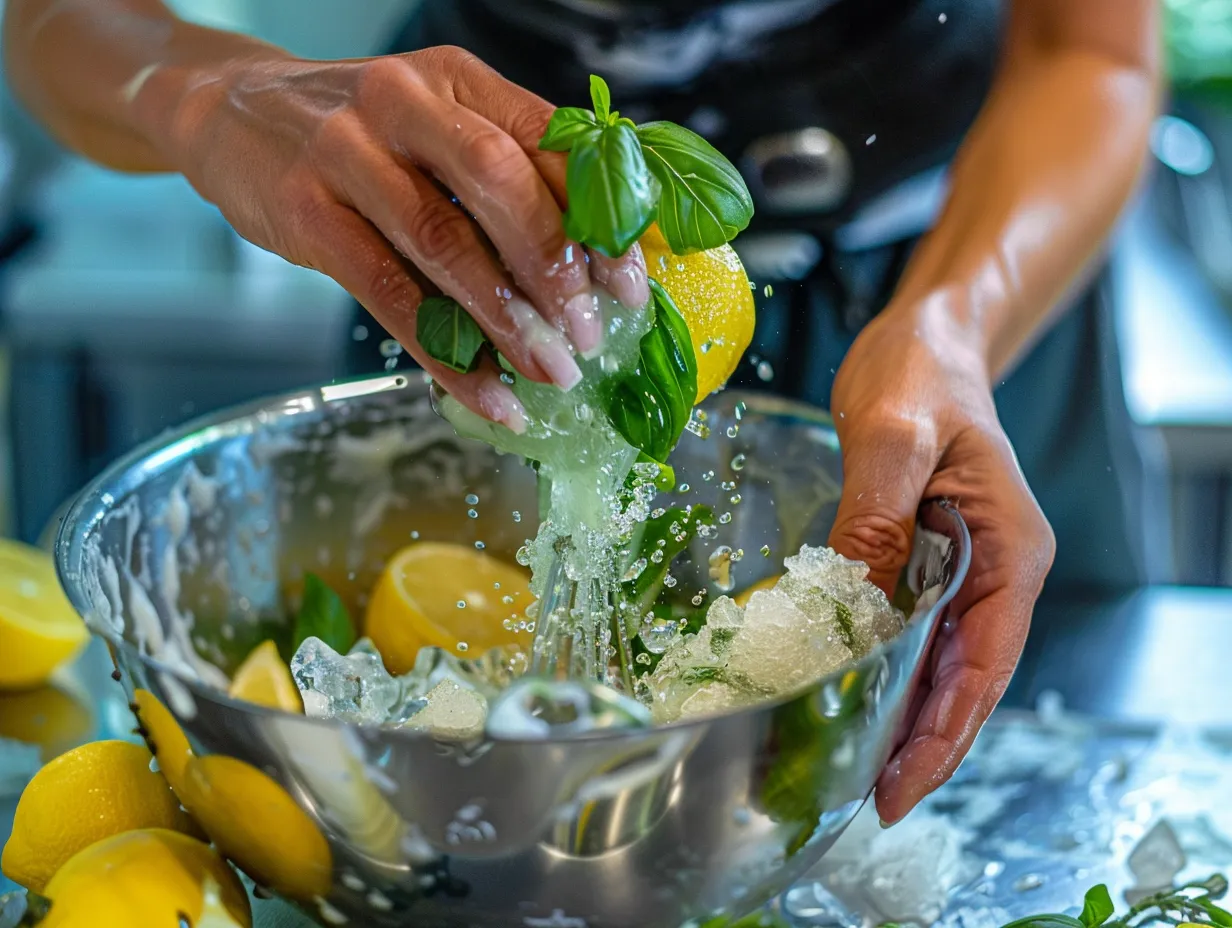 Making Lemon Basil Sorbet