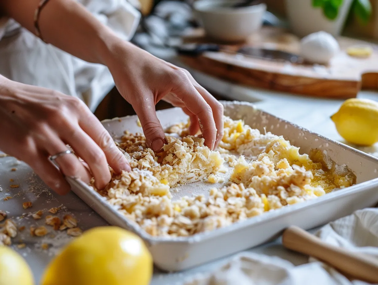 Steps for making lemon oatmeal crumble bars