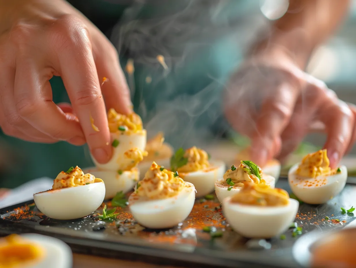 Making Spicy Chili Garlic Deviled Eggs