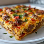 Overhead Shot of Delicious Easy Sausage Breakfast Casserole