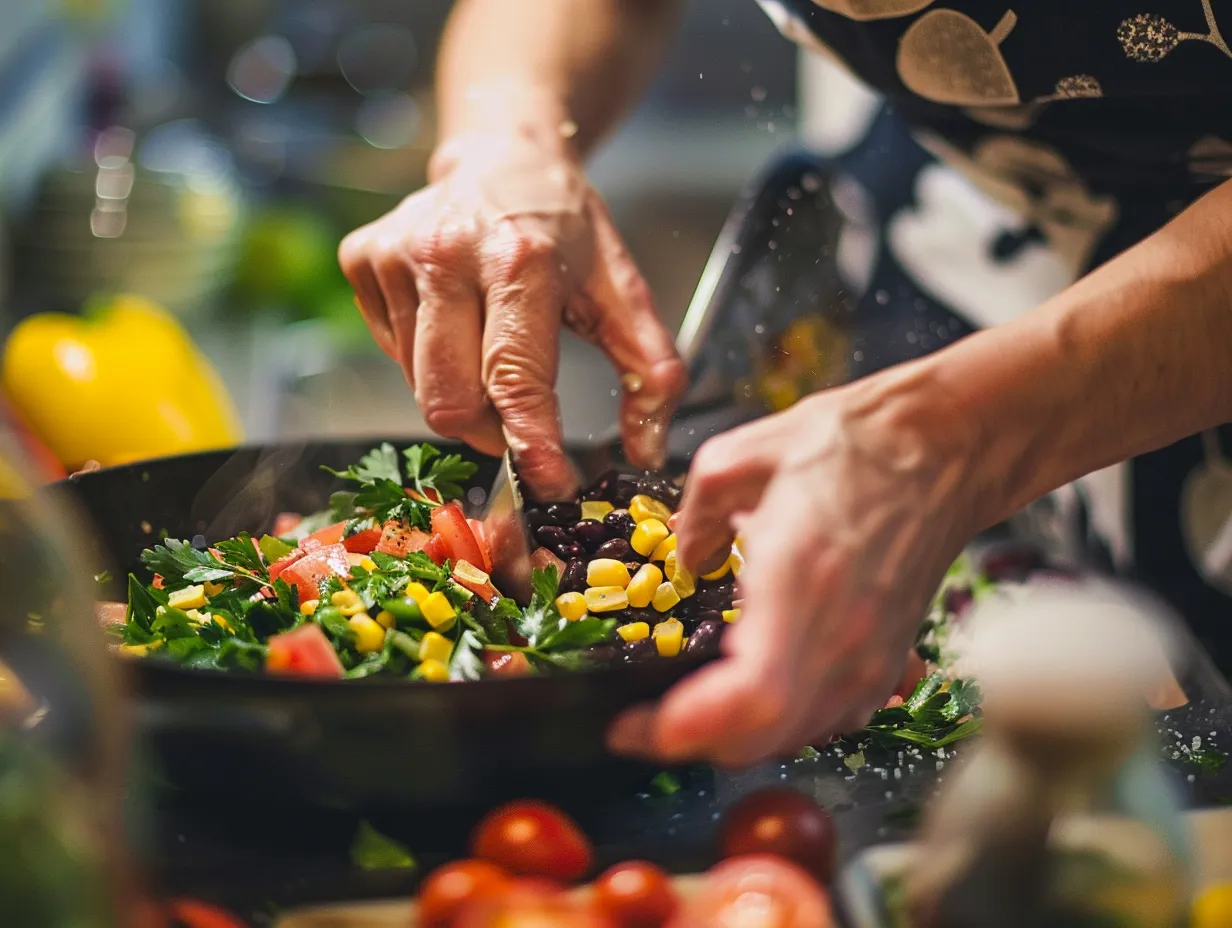 Preparing homemade black bean corn salad